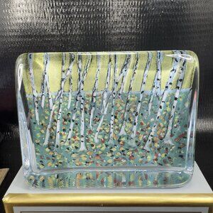 Vintage Iittala of Finland Heljä Liukko Sundström Glass Paperweight Birch Trees